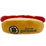Pets First NHL Boston Bruins HOT Dog Plush Dog & CAT Squeak Toy - Cutest HOT-Dog Snack Plush Toy for Dogs & Cats with Inner Squeaker & Beautiful Hockey Team Name/Logo 8 x 5 x 3 Inches