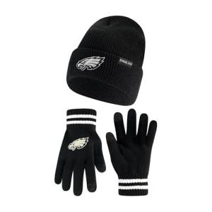 Ultra Game NFL Official Adults Super Soft Marled Winter Beanie Knit Hat with Extra Warm Touch Screen Gloves, Philadelphia Eagles, Black, 1SIZE