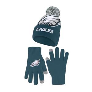 Ultra Game NFL Official Youth Super Soft Winter Beanie Knit Hat with Extra Warm Touch Screen Gloves, Philadelphia Eagles, Team Color 2, 1SIZE