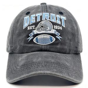 Embroidered City Football Detroit L Hat Vintage Washed Cotton Denim Hat Adjustable Baseball Cap for Men Women
