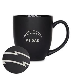 Rico Industries NFL Football Los Angeles Chargers #1 Dad 15oz Laser Engraved Matte Black Ceramic Bistro Mug - for Hot or Cold Drinks
