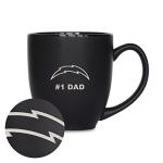 Rico Industries NFL Football Los Angeles Chargers #1 Dad 15oz Laser Engraved Matte Black Ceramic Bistro Mug - for Hot or Cold Drinks