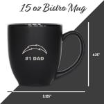 Rico Industries NFL Football Los Angeles Chargers #1 Dad 15oz Laser Engraved Matte Black Ceramic Bistro Mug - for Hot or Cold Drinks