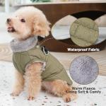 JoyDaog Warm Fleece Dog Coats with Durable Harness Buitl in D-Ring,Waterproof Puppy Jacket for Small Dogs,Dog Vest for Cold Winter,Green S