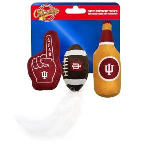 Best Plush CAT Toy NCAA Indiana Hoosiers Complete Set of 3 Piece Cat Toys Filled with Fresh Catnip. Includes: 1 Helmet Cat Toy, 1 Football Cat Toy with Feathers & 1 Beer Bottle. Beautiful Team Logo