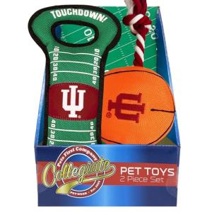 Pets First NCAA Indiana Hoosiers Rope Toy and Field Toy Boxset with NCAA Team Logo
