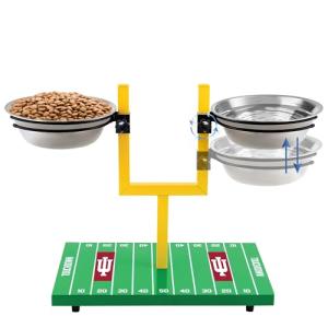 NCAA Indiana Hoosiers Goalpost Football Field Dog Feeder – Adjustable Elevated Dog Bowls with Stand, 2 Stainless Steel Bowls, Non-Slip Rubber Feet, Raised Pet Feeder for Large & Small Dogs