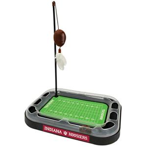 Pets First NCAA Indiana Hoosiers Reversible Football Field CAT Scratcher with Catnip Filled Plush Football & Feather Cat Toy, with Jingle Bell Interactive Ball Cat Chasing 6-in-1 Kitty Toy