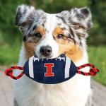 Pets First NCAA Illinois Fighting Illini Football Dog Toy, Tough Quality Nylon Materials, Strong Pull Ropes, Inner Squeaker, Collegiate Team Color