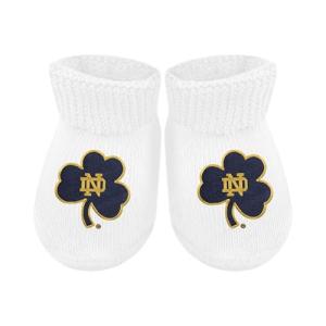 Creative Knitwear College Baby NCAA Officially Licensed Baby Bootie Sock - Notre Dame Fighting Irish Shamrock Navy/Gold Logo - White - Newborn - 6 Months