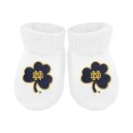 Creative Knitwear College Baby NCAA Officially Licensed Baby Bootie Sock - Notre Dame Fighting Irish Shamrock Navy/Gold Logo - White - Newborn - 6 Months