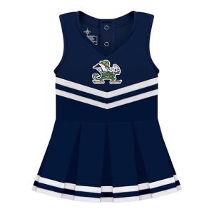 College Baby NCAA Officially Licensed Cheerleader Bodysuit Dress - Embroidered Notre Dame Fighting Irish Leprechaun Logo - Navy - 18 Months
