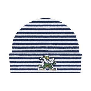 College Baby NCAA Officially Licensed Striped Knit Cap - Notre Dame Fighting Irish Leprechaun Logo, Navy/White, Newborn 0-3 Months