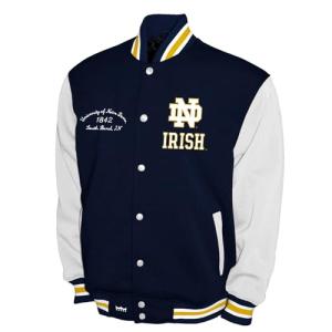 2Bhip NCAA Notre Dame Fighting Irish Varsity Jacket - Men's Navy/White Fleece Snap-up Letterman Jackets - Everyday Outwear