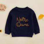 Muspeczenith Toddler Baby Boy Girl Football Outfit Notre Dame Sweatshirt Long Sleeve Knitted Pullover Fall Winter Clothes (Blue, 6-12 Months)