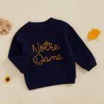 Muspeczenith Toddler Baby Boy Girl Football Outfit Notre Dame Sweatshirt Long Sleeve Knitted Pullover Fall Winter Clothes (Blue, 6-12 Months)
