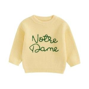 Yxniwxe Baby Boy Girl Football Outfit Notre Dame Sweater Knitted Warm Chunky Sweater Fall Winter Clothes 6 12 18 24M 2T 3T 4T (Yellow, 3-4 Years)
