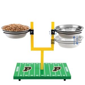 NCAA Purdue Boilermakers Goalpost Football Field Dog Feeder – Adjustable Elevated Dog Bowls with Stand, 2 Stainless Steel Bowls, Non-Slip Rubber Feet, Raised Pet Feeder for Large & Small Dogs