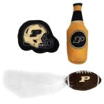 BEST PLUSH CAT TOY NCAA PURDUE BOILERMAKERS Complete Set of 3 piece Cat Toys filled with Fresh Catnip. Includes: 1 Helmet Cat Toy, 1 Football Cat Toy with Feathers & 1 Beer Bottle. Beautiful Team LOGO