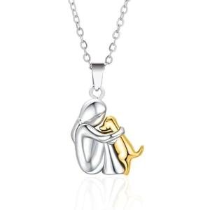 Art Attack Two Tone Dainty I Love My Dog Chain Necklace, Forever In My Heart Pet Lover Puppy Mom Rescue Charm Pendant (Silver & Gold)