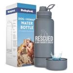 Rescue Dog Lover Water Bottle – 32 oz Stainless Steel Double Wall Insulated with 8 oz Detachable Bowl – Animal Rescue Gifts for Dog or Cat Lovers – “Rescued is My Favorite Breed” – Smoky Grey