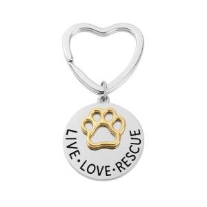 Infinity Collection Pet Rescue Keychain, Engraved Live, Love, Rescue Charm with Paw Print, Two-Tone Silver & Gold Accessories, Gifts for Dog & Cat Lovers