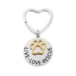 Infinity Collection Pet Rescue Keychain, Engraved Live, Love, Rescue Charm with Paw Print, Two-Tone Silver & Gold Accessories, Gifts for Dog & Cat Lovers