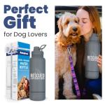 Rescue Dog Lover Water Bottle – 32 oz Stainless Steel Double Wall Insulated with 8 oz Detachable Bowl – Animal Rescue Gifts for Dog or Cat Lovers – “Rescued is My Favorite Breed” – Smoky Grey
