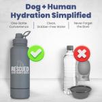 Rescue Dog Lover Water Bottle – 32 oz Stainless Steel Double Wall Insulated with 8 oz Detachable Bowl – Animal Rescue Gifts for Dog or Cat Lovers – “Rescued is My Favorite Breed” – Smoky Grey