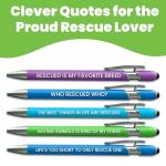 Funny Cat & Dog Rescue Lover Pen Gift Set – 5 Black Ink Ballpoint Pens with Stylus Tip & Metal Barrel with Fun Quotes – Dog Lover Gifts or Christmas Stocking Stuffers for Doggy Moms & Cat Moms