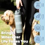 Rescue Dog Lover Water Bottle – 32 oz Stainless Steel Double Wall Insulated with 8 oz Detachable Bowl – Animal Rescue Gifts for Dog or Cat Lovers – “Rescued is My Favorite Breed” – Smoky Grey