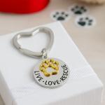 Infinity Collection Pet Rescue Keychain, Engraved Live, Love, Rescue Charm with Paw Print, Two-Tone Silver & Gold Accessories, Gifts for Dog & Cat Lovers