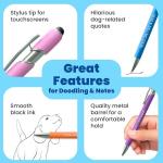 Funny Cat & Dog Rescue Lover Pen Gift Set – 5 Black Ink Ballpoint Pens with Stylus Tip & Metal Barrel with Fun Quotes – Dog Lover Gifts or Christmas Stocking Stuffers for Doggy Moms & Cat Moms