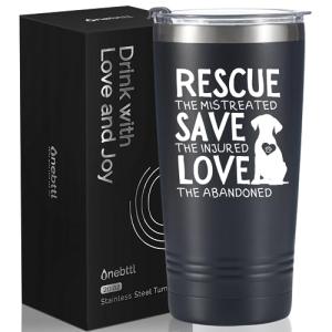 Onebttl Rescue Dog & Vet Tech Gifts - 20oz Stainless Steel Insulated Tumbler with Lid & Straw, Black - Rescue Save Love