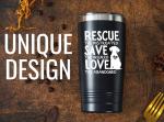 Onebttl Rescue Dog & Vet Tech Gifts - 20oz Stainless Steel Insulated Tumbler with Lid & Straw, Black - Rescue Save Love