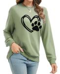 Sunidol Womens Puppy Paw Print Shirts Love Heart Graphics Long Sleeve Crewneck Pullover Loose Casual Dog Mom Sweatshirts Tops Green M