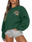 HEBBE Dog Mom Sweatshirts For Women Floral Dog Paw Sweatshirt Embroidered Paw Pullover Tops Oversized Sweater Green