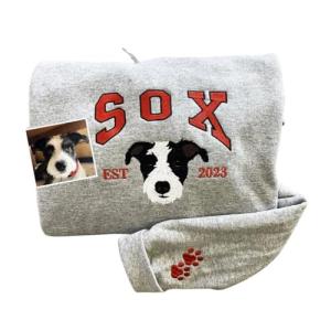 COUPLEHOODIES Custom Dog Portrait Sweatshirt from Photo – Personalized Pet Embroidered Memorial Hoodie – Dog Mom Sweatshirt - Gift for Pet Loss, Christmas, Father’s Day (Varsity-Dog)