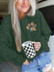 HEBBE Dog Mom Sweatshirts For Women Floral Dog Paw Sweatshirt Embroidered Paw Pullover Tops Oversized Sweater Green