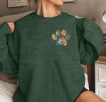 HEBBE Dog Mom Sweatshirts For Women Floral Dog Paw Sweatshirt Embroidered Paw Pullover Tops Oversized Sweater Green