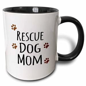 3dRose Rescue Dog Mom Mug, 11 oz, Black