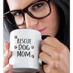 3dRose Rescue Dog Mom Mug, 11 oz, Black