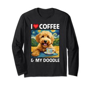 I Love Coffee and My Golden Doodle Mom Dad Dog Owner Long Sleeve T-Shirt
