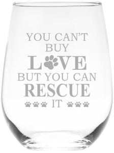 C M - You Can't Buy Love But You Can Rescue It Stemless Wine Glass, 17 oz - Gift for Cat and Dog Lovers