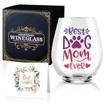 AGMDESIGN Best Dog Mom Ever Funny Stemless Wine Glass, Dog Lover Gifts for Dog Dad, Dog Mom, Women, Veterinarian, Animal Rescue, Vet Tech, Perfect for Birthday, Valentines