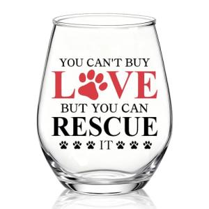 XQLZY You Can'T Buy Love But You Can Rescue It Stemless Wine Glass, Funny Animal Rescue Wine Glass Gifts for Dog Cat Lover, Christmas Birthday Thanksgiving Gifts for Women Mom Aunt BFF Sister Friend