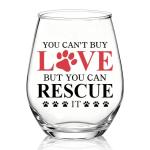 XQLZY You Can'T Buy Love But You Can Rescue It Stemless Wine Glass, Funny Animal Rescue Wine Glass Gifts for Dog Cat Lover, Christmas Birthday Thanksgiving Gifts for Women Mom Aunt BFF Sister Friend