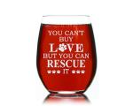 C M - You Can't Buy Love But You Can Rescue It Stemless Wine Glass, 17 oz - Gift for Cat and Dog Lovers