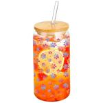 Fenmshairy Cute Dog Paws Drinking Glass Cup 16 Oz with Bamboo Lid and Straws, Iced Coffee Beer Cocktail Glass Tumbler, Holiday Christmas Birthday Gift for Dad Mom Sister Friends Bestie