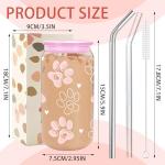 Cute Dog Paws Drinking Glass Cup Dog Lover Glass Coffee Cup with Lid & 2 Straw - Gifts in Memory of Dogs - Dog Mom Gift for Birthday Mothers Holiday Christmas Day for Dad Mom Sister Friends Bestie